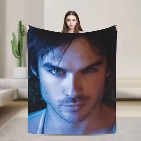 Ian Somerhalder Blankets Fleece Autumn/Winter Damon Salvatore Cat Multi-function Warm Throw Blanket 