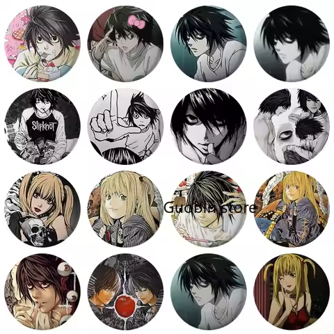 58mm Pop Hot Anime Death Note Enamel Pins Handmade Round Brooch L Killer Yagami Light Cosplay Badge 