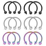 2 ชิ้นกรวย Spike Horseshoe วงกลม Septum แหวนจมูก, 316L สแตนเลสสตีล Hoops แหวน Septum คิ้วหูเจาะเครื่