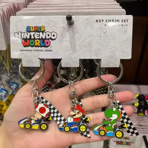 Cute Mario Keychain Pendant Mushroom Yoshi Racing Metal Key Ring Ornaments 3 Pack Decor Accessories 