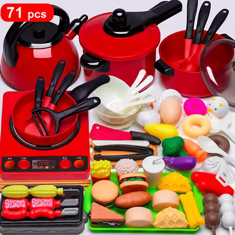 Red Kitchen Toys Kids Toys Simulation Food Cooking Girl's Boys Educational Play House Interactive To