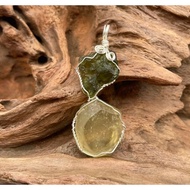 Natural Raw Libyan With Moldavite Tektite Pendant available in Gold And Silver Color Wire Wrap Handmade