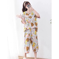 baju perempuan 1 set pyjamas women Piyama saiz besar wanita 200jin musim panas seluar pendek lengan 