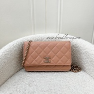 (Pre-loved) Chanel Seasonal Wallet On Chain WOC in Beige Caviar and LGHW