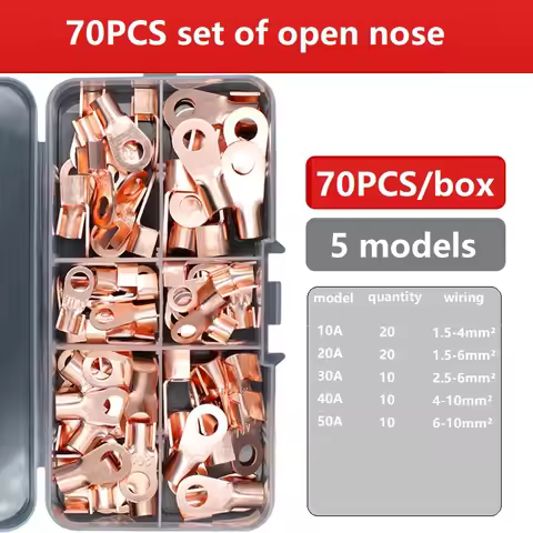 70PCS Open Crimp Ring Connector OT Cable Electrical Wire Terminal Copper Lugs Terminal Connectors Ki