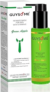 GUYSOME Intimate Wash for Men, Daily Hygiene Wash for Male Genital Area Care, pH Balance for Sensitive Skin with Vitamin E &amp; Sea Buckthorn 3.38 FL Oz 100ML (GREEN APPLE)