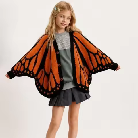 Children's monarch butterfly cape, butterfly shawl cardigan, irregular knit cardigan