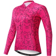 Women Anti-UV Cycling Jerseys Cartoon Lovely Cat Long Sleeve Mountain Bike Shirts Breathable Cycling