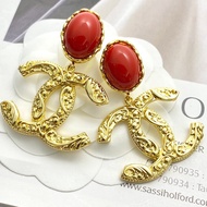 Fashion Retro Lava Embossed Double Red Gemstone Earrings B9AR 700