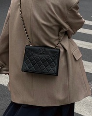 Chanel 香奈兒Vintage 單蓋金鍊包經典菱格附原廠卡