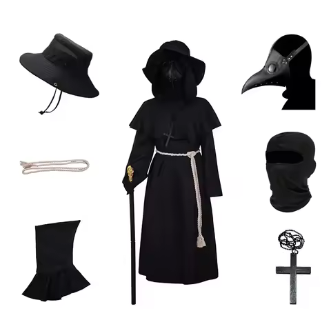 Plague Doctor Cosplay Costume Black Hooded Cloak Uniform Boys Adult Halloween Carnival Cosplay Docto