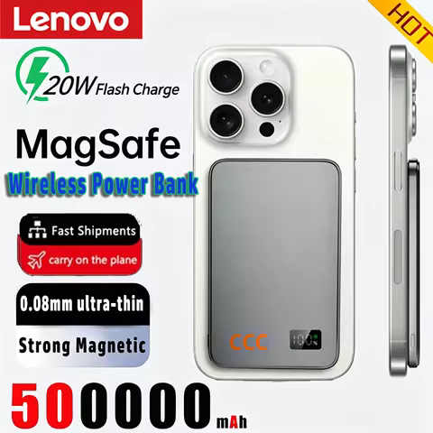 Lenovo 500000mAh Magnetic PowerBank for Magsafe Ultra-Slim 0.08mm PD25W Wireless Fast Charging Exter