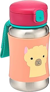 Skip Hop Toddler Sippy Cup with Straw, Zoo Stainless Steel Straw Bottle, Llama