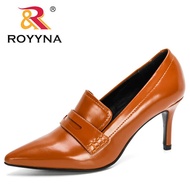 ROYYNA รองเท้าส้นสูงผู้หญิงคุณภาพสูงแท้ดีไซน์ใหม่,รองเท้าส้นสูงบางรองเท้างานแต่งงานหนังผู้หญิง