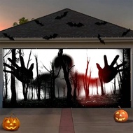 1pc 157x71 Inch (180*400cm) Polyester 2D Halloween Garage Door Cover Banner, Vivid & Durable, Haunte