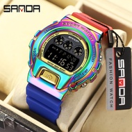 SANDA Waterproof Hand Lamp Luxury Digital Multifunctional Men's Watch 2127