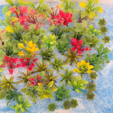 50Pcs Mixed Color Model Plants, Miniature Plants Rainforest Diorama Supplies Mini Fake Tree Plastic 