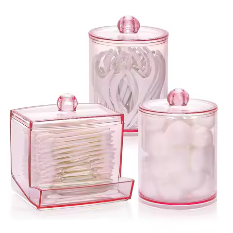 3pcs Qtips Dispenser Bathroom Container, 10/7 oz Makeup Ball Holder, Apothecary Jar Organizer Storag