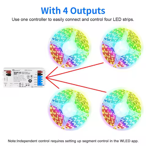 GLEDOPTO ESP32 WLED LED Controller 4 Outputs 15A Fuse Bulit in Microphone Dynamic USB-C UART Energy 