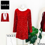 Size XL-XXL Shein Brand Authentic 1 Dress Show Back Velvet Fabric Plus Shiny Scales Red Party Set 12