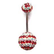 Navel Piercing Crystal Round Disco Ball Aurora Borealis+Siam Red