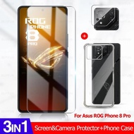 3in1 Clear Phone Case For Asus ROG Phone 8 Pro Phone8 8Pro Phone8pro Tempered Glass &amp; Lens Film ROG Phone 7 Ultimate Casing