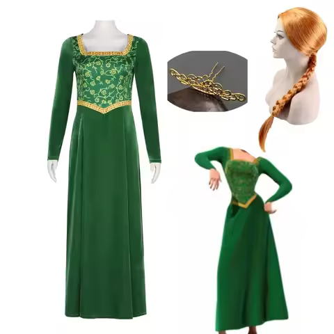 2025 Princess Fiona Cosplay Costume Anime Shrek Wife Green Fiona Cos Dress Wigs Outfit ForLadies Wom