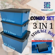 Combo Set 3 in 1 Storage Box (Capacity: 95L + 55L +45L) Kotak Simpanan Plastik Bekas Simpanan Dengan