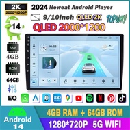 【Android 14 QLED 2K Touch Screen】2din Car Stereo Android Player 9/10inch Headunit Wireless Carplay A