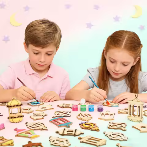 50Pcs Wood Ramadan Decoration Eid Mubarak Craft Lantern for Hanging Ornament Pendant Islam Muslim Pa