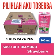 Susu DIAMOND UHT Strawberry ukuran 200 ml - ( HARGA 1 DUS ISI 24 )