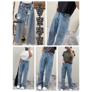 🩷Genuine Korean Whole Piece Elastic Ice Shell Cool Straight Denim Wide Pants 9599