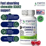 Organixs Halal Natural Vitamin D3 2000iu With K2-75 mcg With Cherry Flavor, Vit D, 60 Chewable Table
