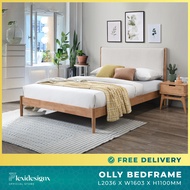 Solid Wood Bed Frame Queen / King Wooden Frame Fabric Headboard Flexidesignx OLLY