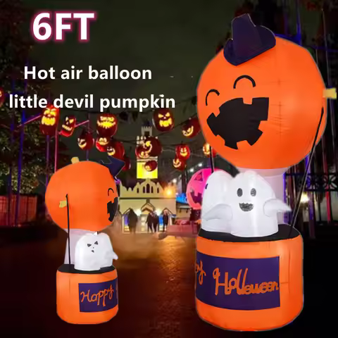Halloween Inflatable 1.8m Hot Air Balloon Little Devil Pumpkin LED Lights Indoor Outdoor Yard Airblo