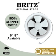 BRITZ Round Exhaust Fan 6 / 8  Inch Powerful Pure Copper Motor with Low Noise Energy Saving Ventilating Fan Toilet Kitch