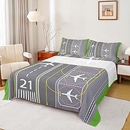 Airplane Bed Sheet 4 Piece,Airplane Sheets Full Size Bed Set,Airport Runway Bedding Set with Flat,Fi