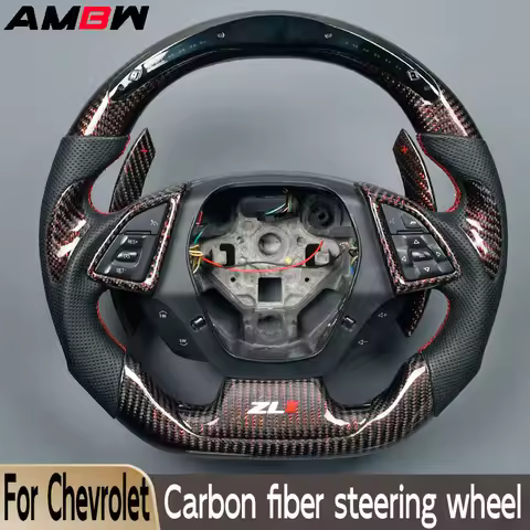For Chevrolet Steering Wheel Corvette Camaro SS ZL1 RPM Carbon Fiber Steering Wheel LED Display Blac