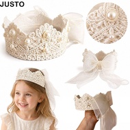 JUSTO Baby Crown Headband, Hollow Lace Mesh Bow Kids Crown Headpiece,  Crown Shape Girls Crown Hairb