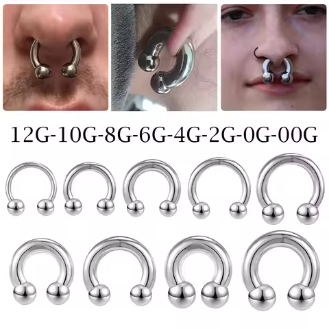 1Pc/lot Steel Big Large Size Horseshoe Ring Nose Piercing Ear Expander BCR Hoop Earring Septum 12-00