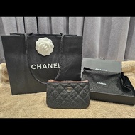 CHANEL 一字金典零錢包 黑金