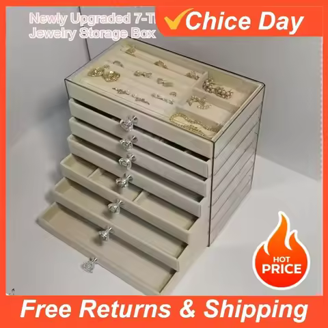 Newly Upgraded 7-Tier Dust-Proof Acrylic Jewelry Storage Box Modern Rectangular Desktop Display & St