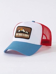 1頂山峰太陽透氣網帽，刺繡棒球帽男女街頭個性時尚拼接鴨舌帽