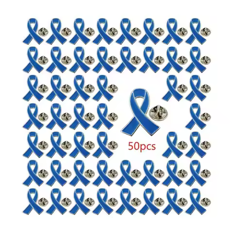 Blue Ribbon Pin 5/10/50/100 Pcs Colon Cancer Prostate Cancer Awareness Pin Blue Brooch Enamel Lapel