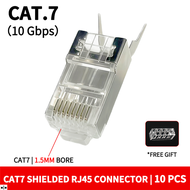 ✈√•10Pcs RJ45 Pass Through Cat7 Shielded Connector 50U Gold Plated Ethernet Modular Plug Lan Network