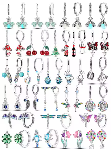 Glow Firefly Earrings 925 Silver Original Cherry Mushroom Feather Boy/Girl Earrings For Women Weddin