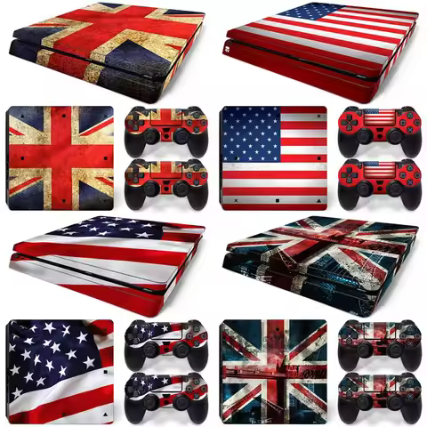 USA Flag UK Flag for PS4 Slim Controller Skins- Decals for PS4 Slim Games - Stickers Cover for PS4 S