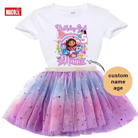 Girls Birthday Party Tutu Dress Set Custom Name Shirt Outfit for 3rd 4th 5th 6th 7th Kids Clothes Gi