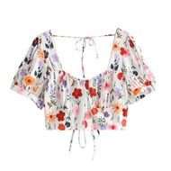 White Summer Flower Crop Top 75172
