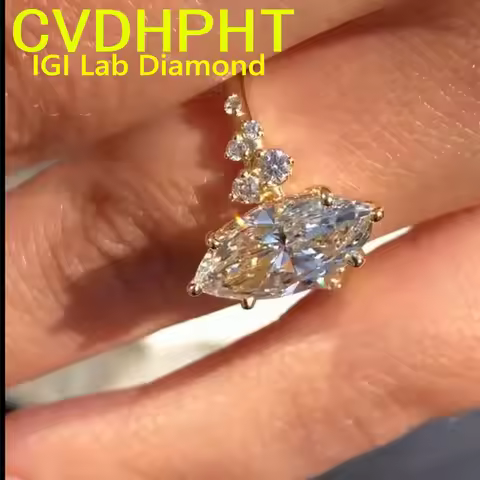 Luxury Private Customization 4CT Real 14K Yellow gold IGI Lab grown Diamond Ring Marquise shape Diam